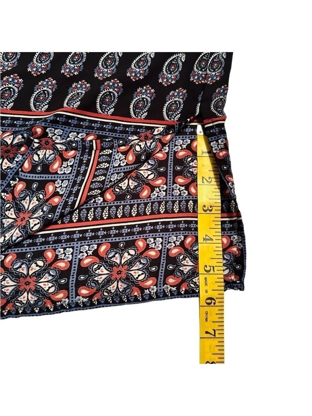 Lush Paisley Summer Sheer Blouse Womens Medium Black, Blue, Red Long Sleeves - Picture 9 of 16